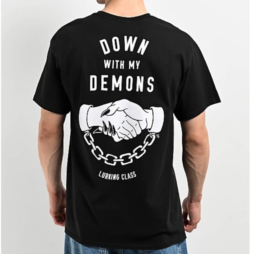 Lurking Class by Sketchy Tank Down With My Demons Black T-Shirt Mens Medium